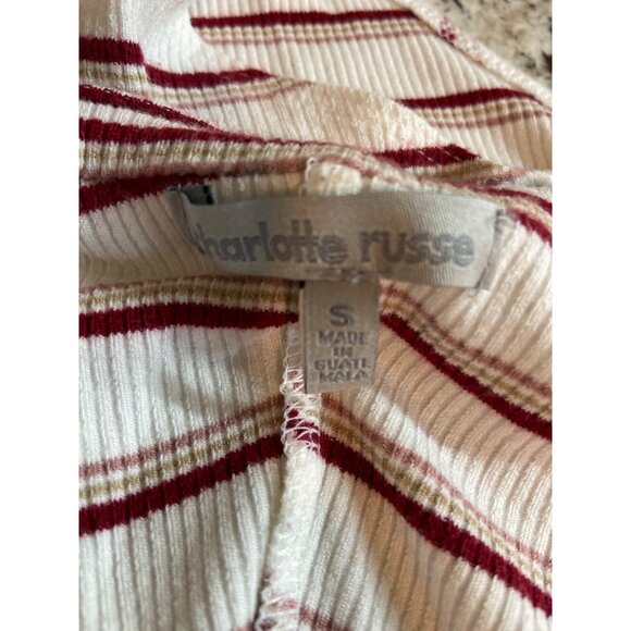 Charlotte Russe Womens Bodysuit Small White Red Striped Sleeveless Wrap Ribbed - Picture 5 of 7